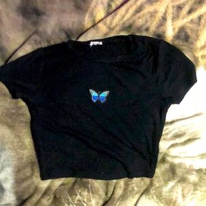 Black butterfly crop top